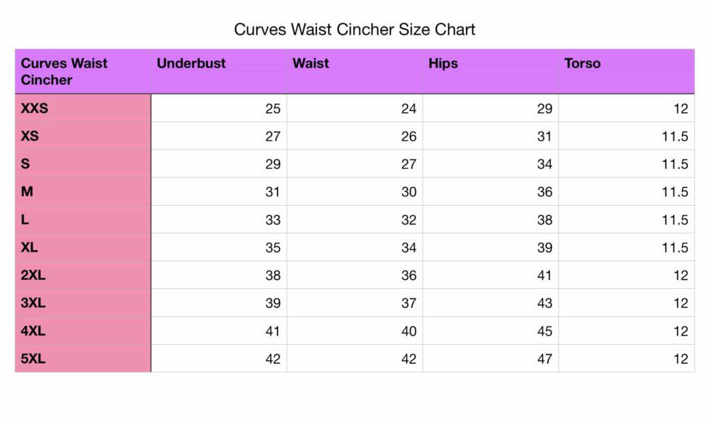 Chery Waist Cincher Size Chart