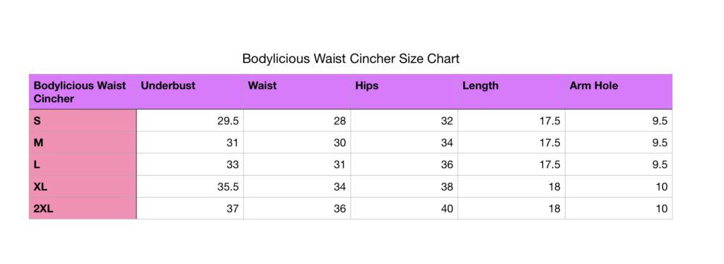 Bodylicious Waist Cincher Size Chart
