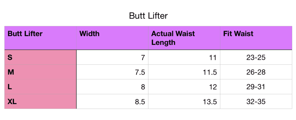 Butt Size Chart